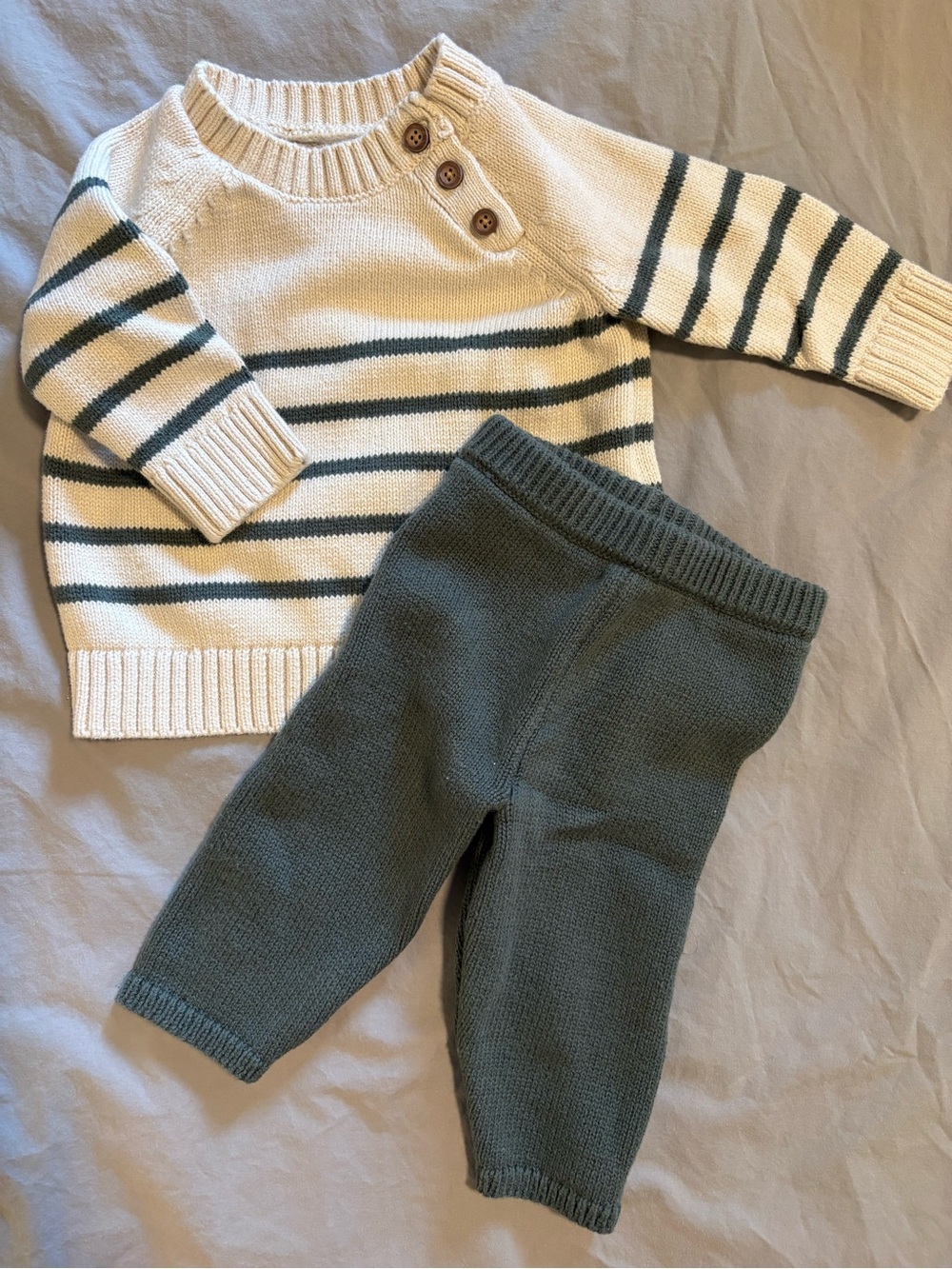 Little Planet 3M Cream & Green Striped Knit Sweater Set
